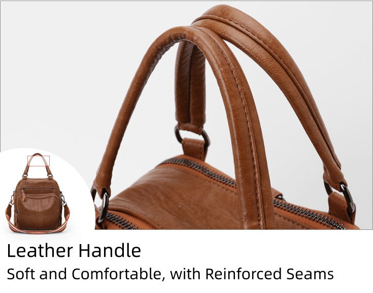 Women's PU Leather Backpack with Multiple Pockets, Convertible Shoulder Bag & Zipper Top Daypack