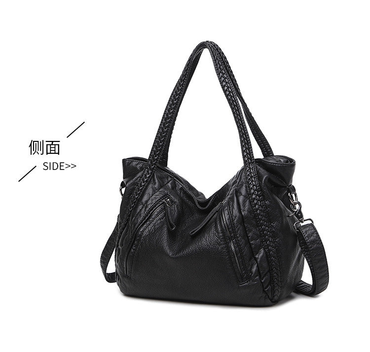 Horizontal Square Shoulder Bag - Soft PU Large Tote with Zipper Closure, Crossbody Purse with Top Handle