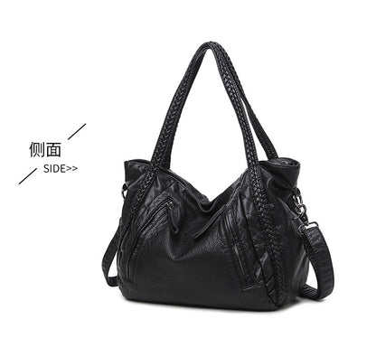 Horizontal Square Shoulder Bag - Soft PU Large Tote with Zipper Closure, Crossbody Purse with Top Handle