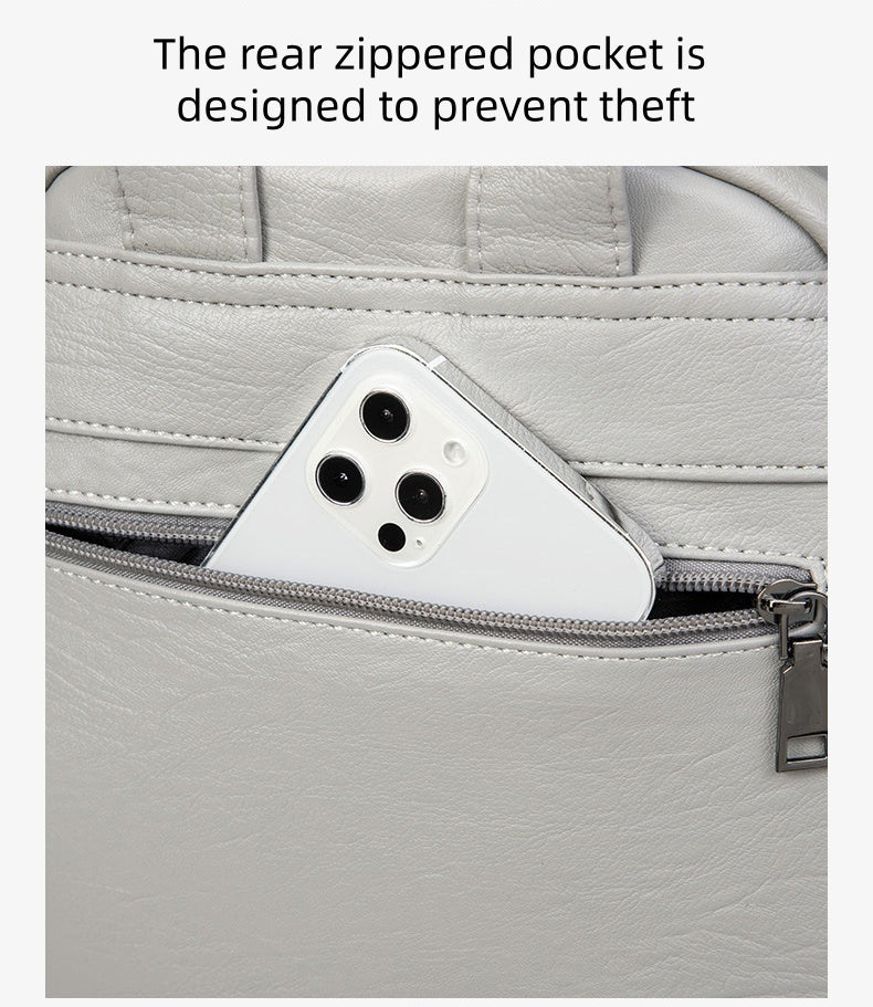 Water-Resistant PU Backpack for Women - Lightweight Scratchproof Campus Bag, Minimalist Soft Travel Pack with Zippers