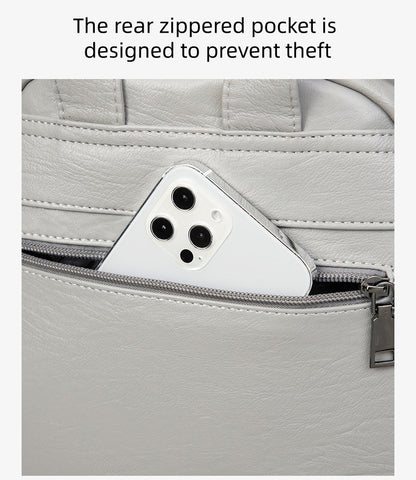 Water-Resistant PU Backpack for Women - Lightweight Scratchproof Campus Bag, Minimalist Soft Travel Pack with Zippers