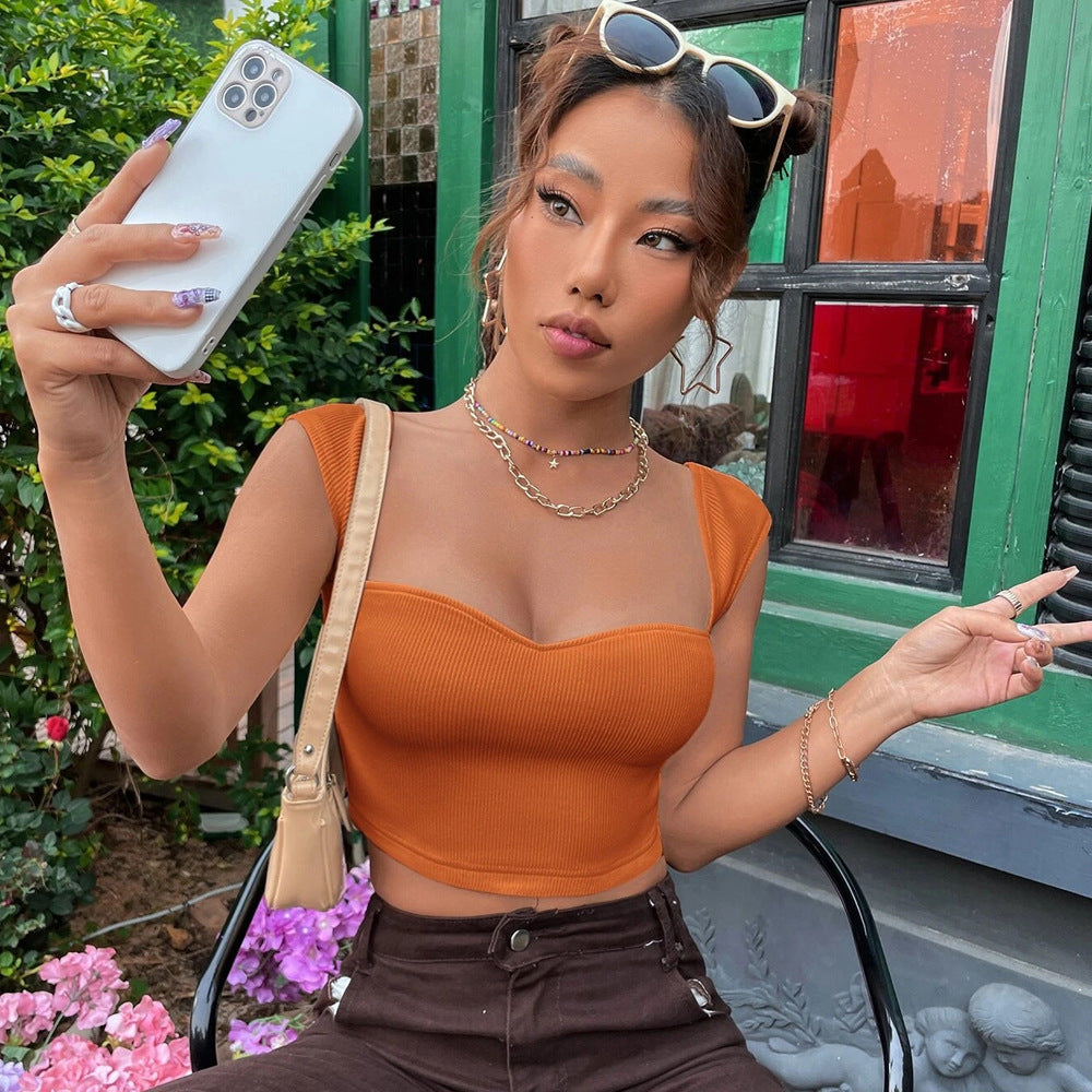 Square Neck Cropped Tank Top for Women, Slim Fit Ribbed Sleeveless Bodysuit T-Shirt