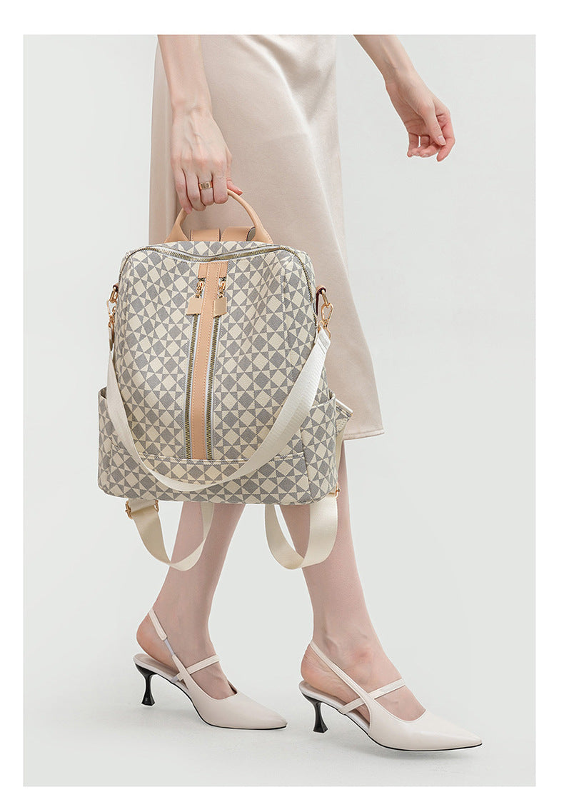 Large Capacity Print Checkerboard Travel Diaper Backpack with Detachable Organizer