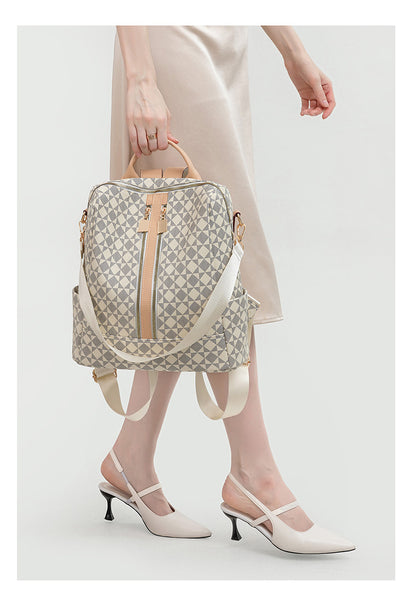 Large Capacity Print Checkerboard Travel Diaper Backpack with Detachable Organizer