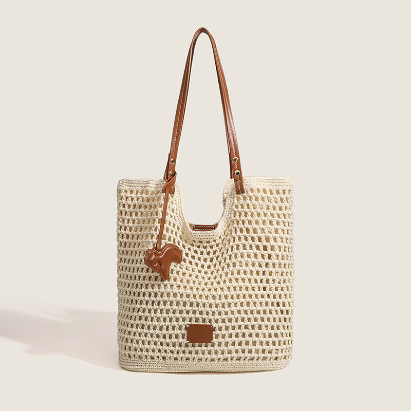 Beach Tote Bag for Women - Medium Women Natural Fiber Tote with Magnetic Closure, Cotton-Linen Vacation Bag for Resort Holiday