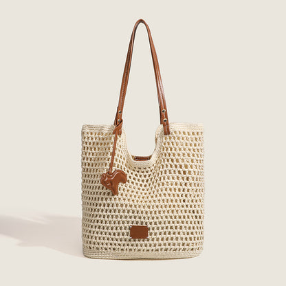 Beach Tote Bag for Women - Medium Women Natural Fiber Tote with Magnetic Closure, Cotton-Linen Vacation Bag for Resort Holiday