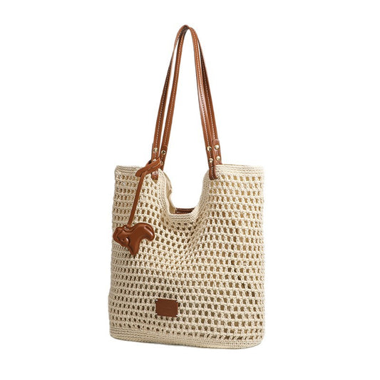 Beach Tote Bag for Women - Medium Women Natural Fiber Tote with Magnetic Closure, Cotton-Linen Vacation Bag for Resort Holiday