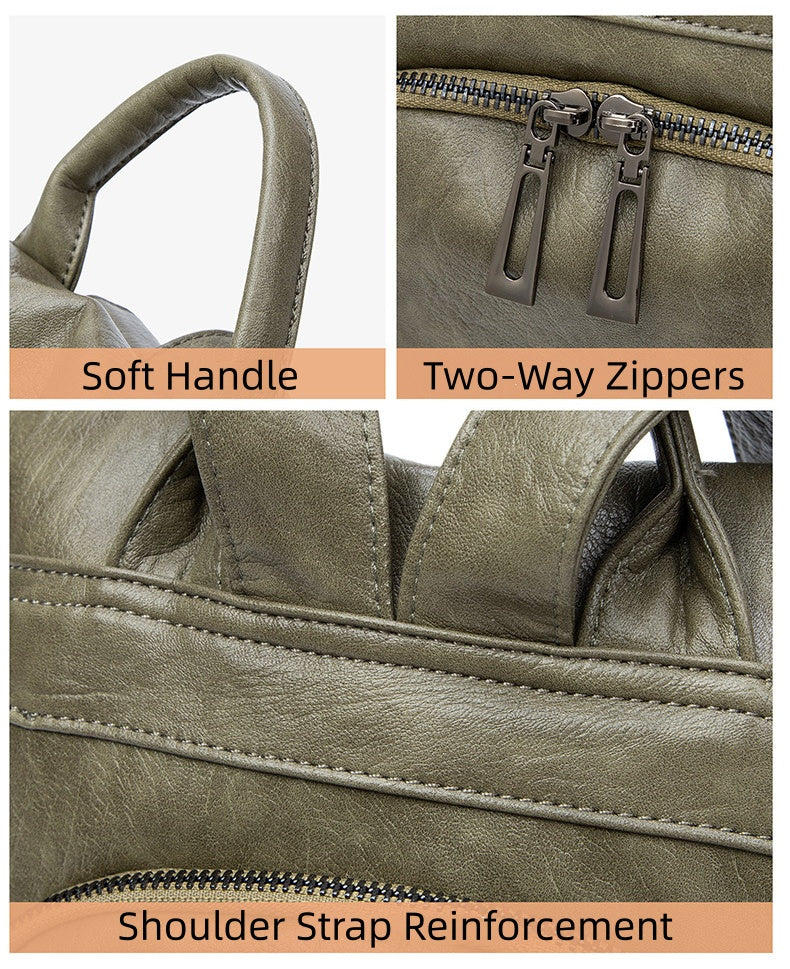 Multi-Pocket Lightweight Backpack for Women - Waterproof Soft Leather Travel Bag with Adjustable Straps, Korean Style Durable Daypack