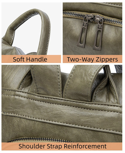 Multi-Pocket Lightweight Backpack for Women - Waterproof Soft Leather Travel Bag with Adjustable Straps, Korean Style Durable Daypack