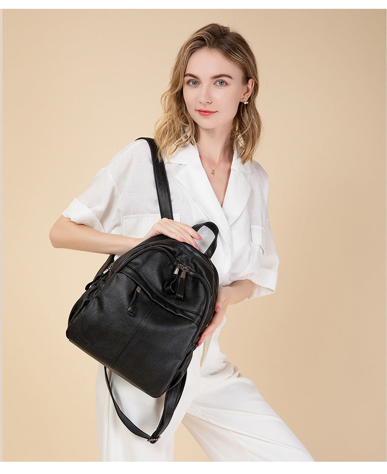 Women's Waterproof Pebbled Backpack, Multi-Layer Anti-Theft Bag with Dual Zippers & Carry Handle