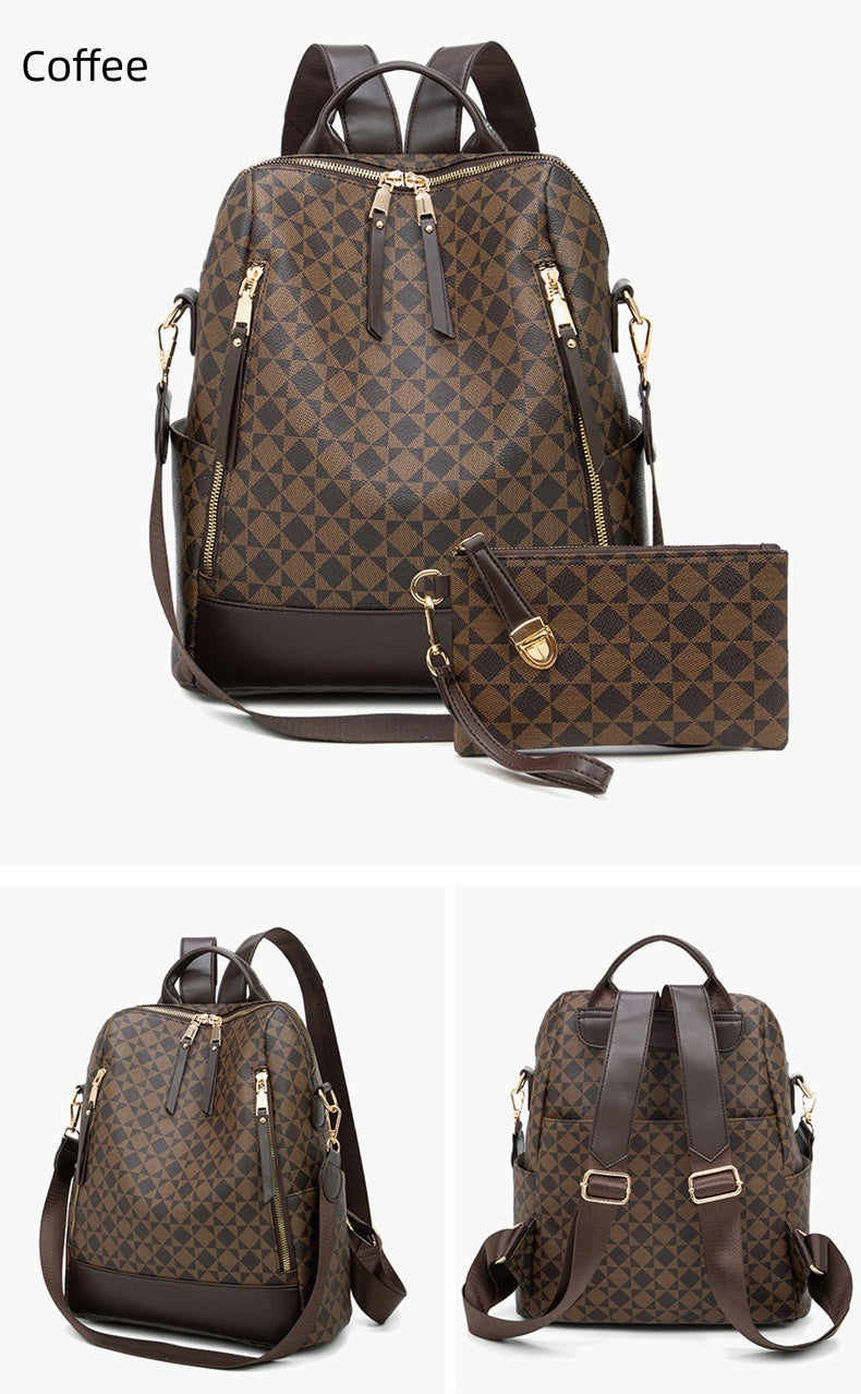 PVC Checkerboard Print Backpack - Waterproof Multi-functional Mommy Bag with Detachable Organizer, Travel Tote with Shoulder Strap