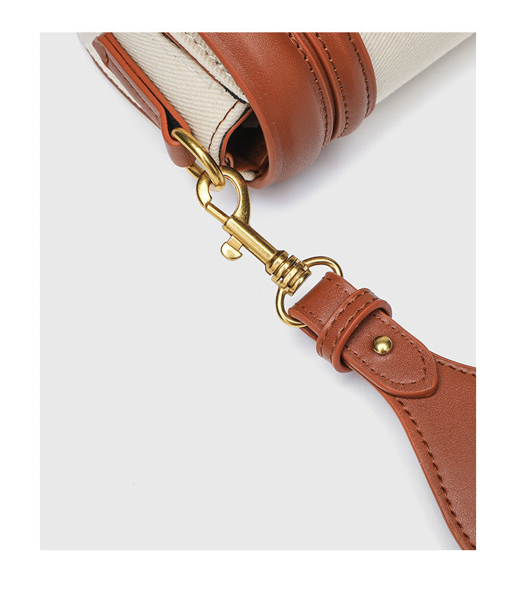 Retro Saddle Bag for Women - Vegan Leather Oval Crossbody Purse with Unique Design, Minimalist Commuter