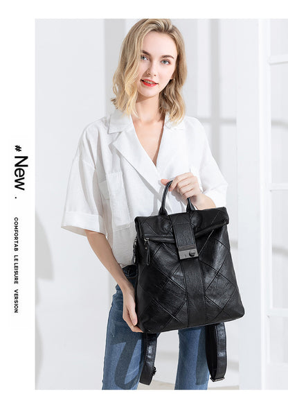 Women's Lock Secure Backpack with Multiple Pockets, Structured Soft Leather Travel Rucksack and Top Handle