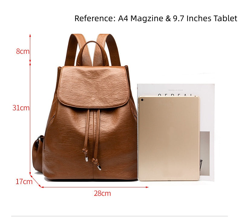 Women's Drawstring Backpack with Handles, Waterproof Soft PU Leather Structured Rucksack