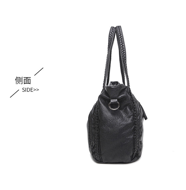 Horizontal Square Shoulder Bag - Soft PU Large Tote with Zipper Closure, Crossbody Purse with Top Handle