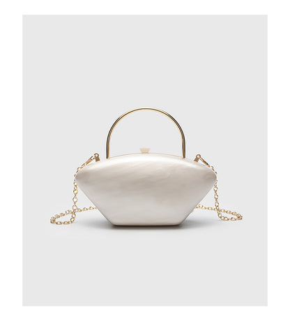 Urban Minimalist Clutch Bag - Acrylic Hard Shell Evening Purse with Detachable Chain, Square Horizontal Wedding Party Bag