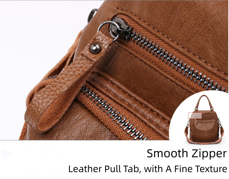 Women's PU Leather Backpack with Multiple Pockets, Convertible Shoulder Bag & Zipper Top Daypack