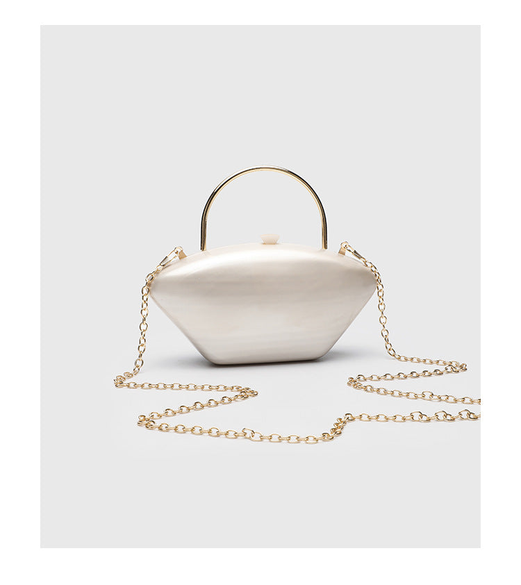 Urban Minimalist Clutch Bag - Acrylic Hard Shell Evening Purse with Detachable Chain, Square Horizontal Wedding Party Bag