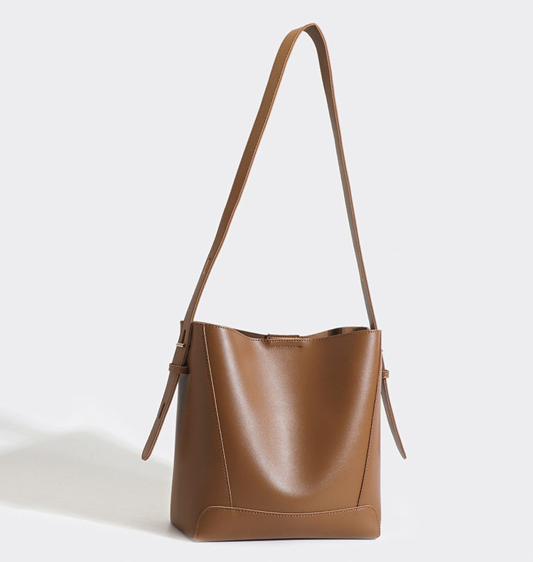 Vintage Bucket Bag for Women - Large PU Leather Commuter Tote with Magnetic Closure, Adjustable & Detachable Shoulder Strap and Zip Top