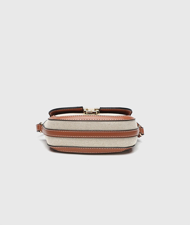 Korean Style Vintage Saddle Bag - Color Block PU Crossbody Bag with Lock, Adjustable Underarm Purse