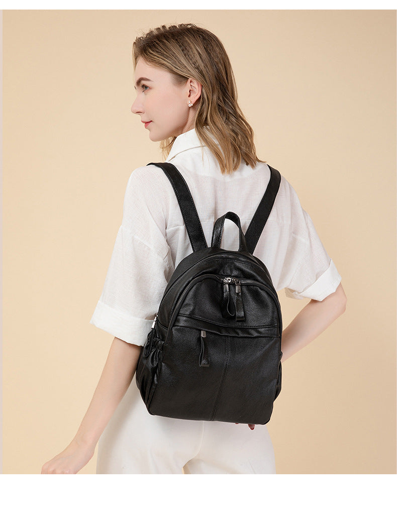 Women's Waterproof Pebbled Backpack, Multi-Layer Anti-Theft Bag with Dual Zippers & Carry Handle