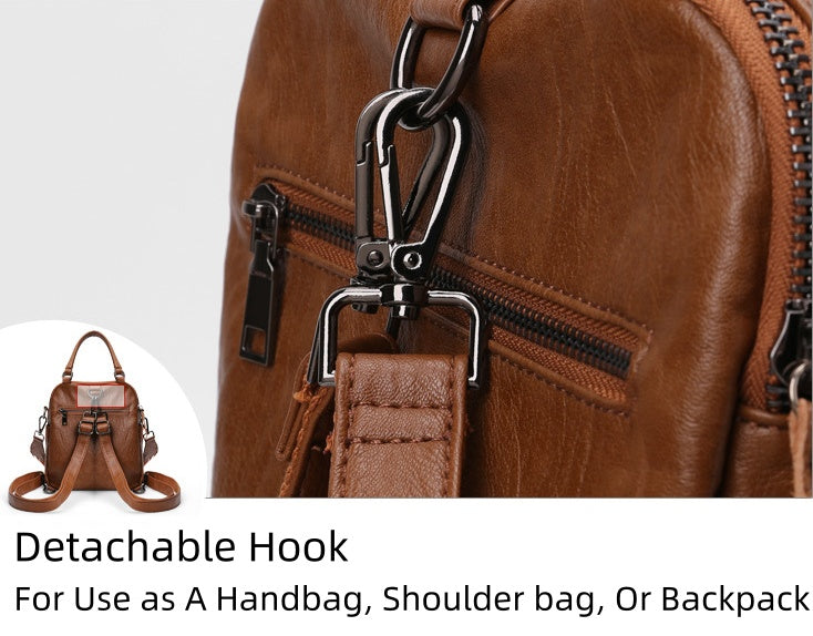 Women's PU Leather Backpack with Multiple Pockets, Convertible Shoulder Bag & Zipper Top Daypack