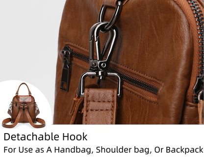 Women's PU Leather Backpack with Multiple Pockets, Convertible Shoulder Bag & Zipper Top Daypack