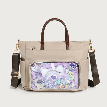 Japanese Style Laptop Tote Bag - Waterproof Oxford Shoulder Bag with Multiple Interlayers, Large Capacity Lightweight Tote with Detachable Adjustable Strap