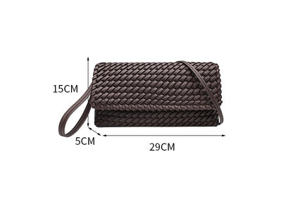 Retro Woven Shoulder Bag - Magnetic Closure Flap PU Purse, Square Horizontal Ladies Handbag with Strap