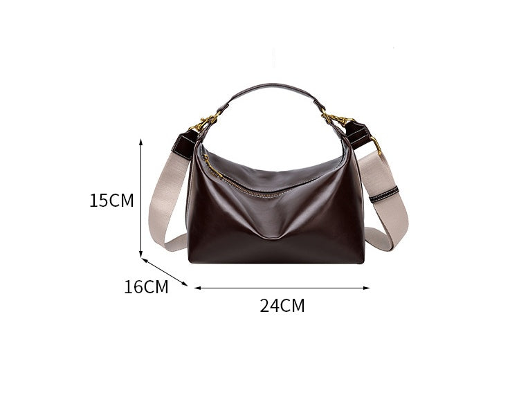Pillow Shape Square Bag - Waxed PU Leather Zip Top Purse for Women, Convertible Shoulder Bag with 2 Detachable Straps