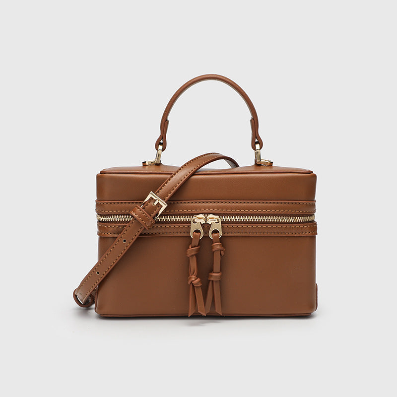 Women's Retro Box Bag with Zipper Closure, Adjustable Shoulder Strap Crossbody Purse with Top Handle