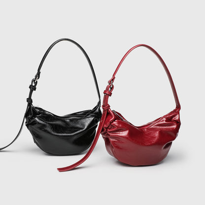 Ruched Hobo Crossbody Bag for Women, PU Leather Adjustable Underarm Shoulder Purse with Zipper Top