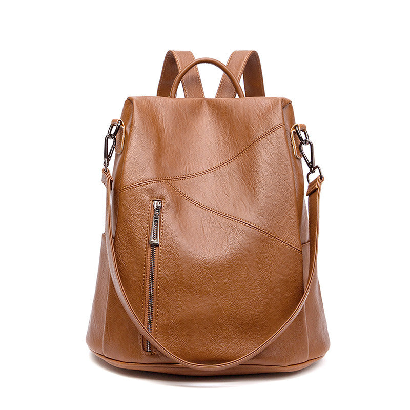 Multi-Pocket Lightweight Backpack for Women - Waterproof Soft Leather Travel Bag with Adjustable Straps, Korean Style Durable Daypack