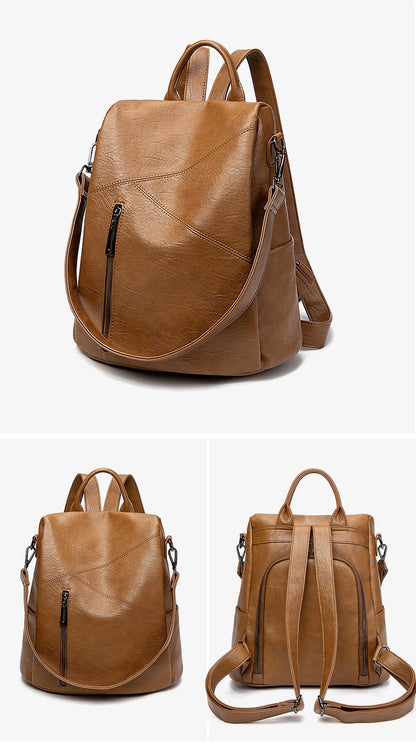 Multi-Pocket Lightweight Backpack for Women - Waterproof Soft Leather Travel Bag with Adjustable Straps, Korean Style Durable Daypack