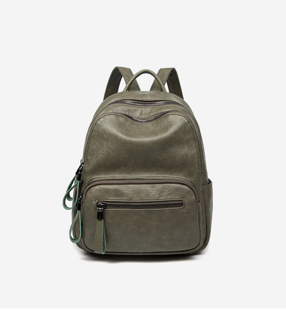 Multi-Pocket Women's Backpack - Zipper Top Soft Leather Travel Bag with Handles, Waterproof Simple Design Daypack