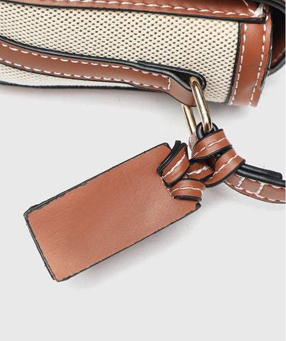 Korean Style Vintage Saddle Bag - Color Block PU Crossbody Bag with Lock, Adjustable Underarm Purse
