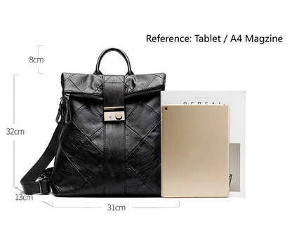 Women's Lock Secure Backpack with Multiple Pockets, Structured Soft Leather Travel Rucksack and Top Handle