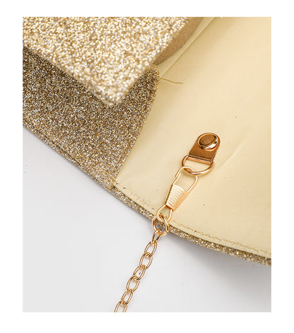 Vintage Clutch Bag with Metal V Charm - Magnetic Closure Evening Purse, Minimalist Chain Strap Party Bag in Structured PU