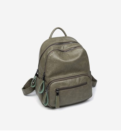 Multi-Pocket Women's Backpack - Zipper Top Soft Leather Travel Bag with Handles, Waterproof Simple Design Daypack