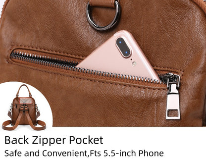 Women's PU Leather Backpack with Multiple Pockets, Convertible Shoulder Bag & Zipper Top Daypack