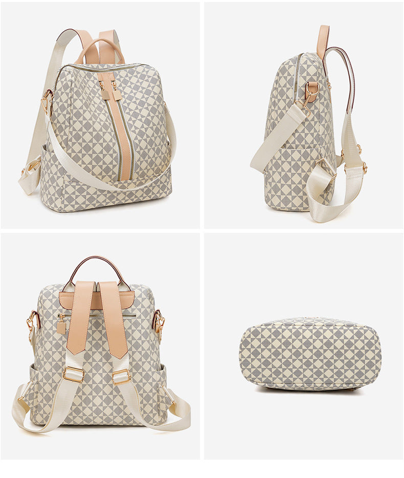 Large Capacity Print Checkerboard Travel Diaper Backpack with Detachable Organizer