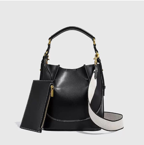 Vintage Ruched Bucket Bag - Large Capacity PU Bag with Magnetic Closure, Wide Strap Shoulder Bag for Women