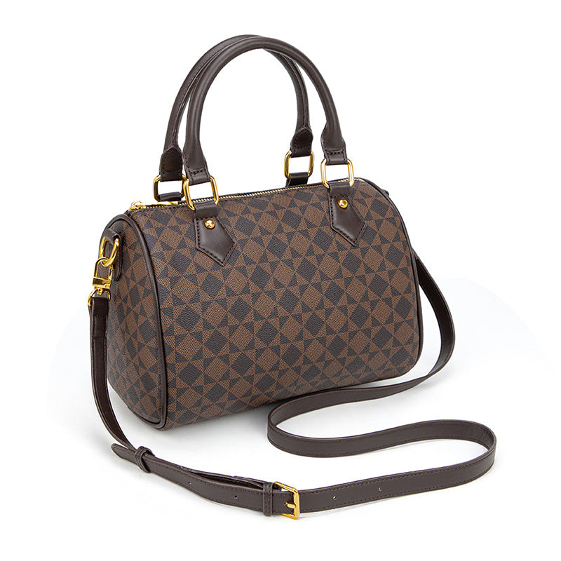 Vintage Boston Bag - PVC Pillow Style Shoulder Bag with Zipper, Retro Women's Purse with Top Handle