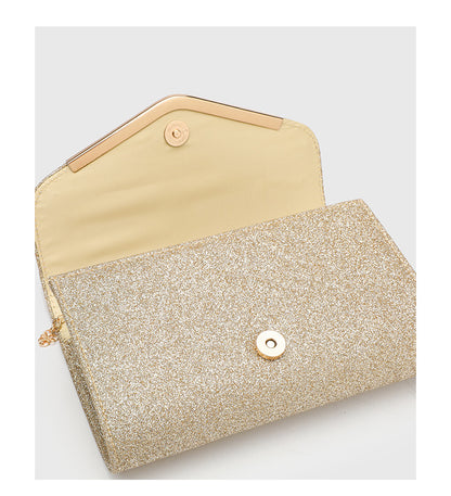 Vintage Clutch Bag with Metal V Charm - Magnetic Closure Evening Purse, Minimalist Chain Strap Party Bag in Structured PU