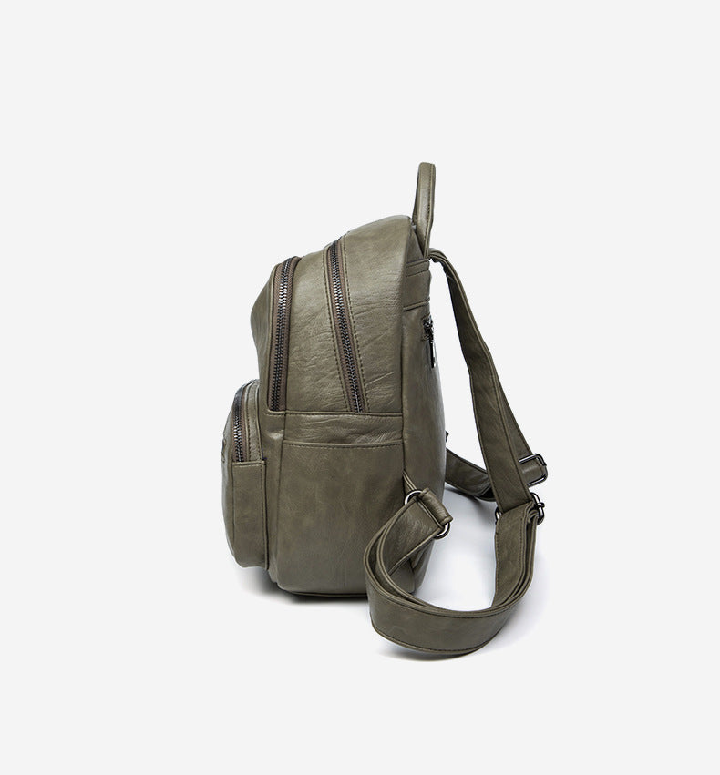 Multi-Pocket Women's Backpack - Zipper Top Soft Leather Travel Bag with Handles, Waterproof Simple Design Daypack