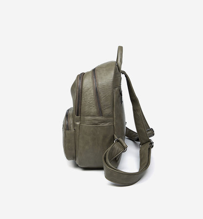 Multi-Pocket Women's Backpack - Zipper Top Soft Leather Travel Bag with Handles, Waterproof Simple Design Daypack