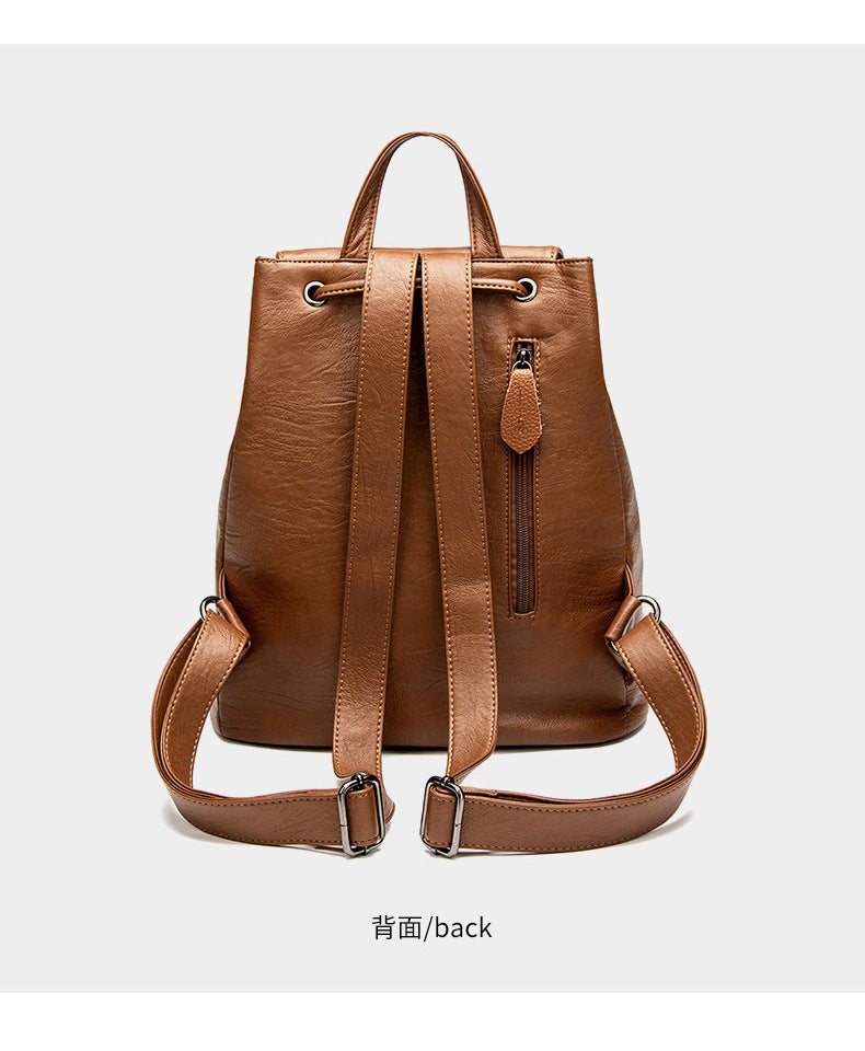 Women's Drawstring Backpack with Handles, Waterproof Soft PU Leather Structured Rucksack