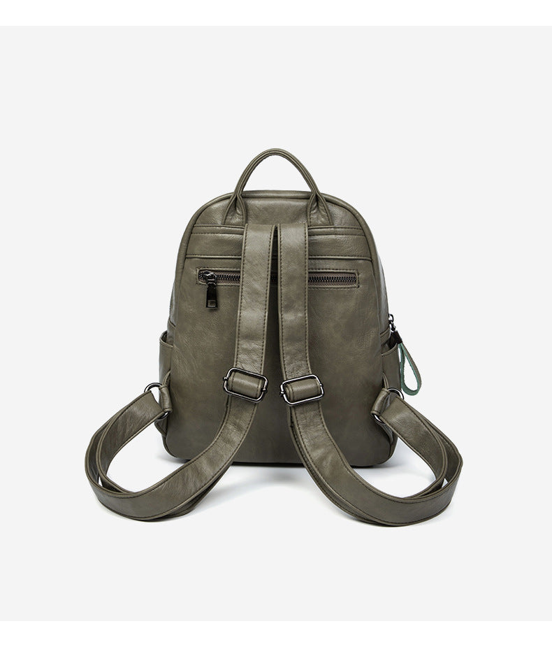 Multi-Pocket Women's Backpack - Zipper Top Soft Leather Travel Bag with Handles, Waterproof Simple Design Daypack