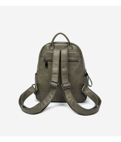 Multi-Pocket Women's Backpack - Zipper Top Soft Leather Travel Bag with Handles, Waterproof Simple Design Daypack