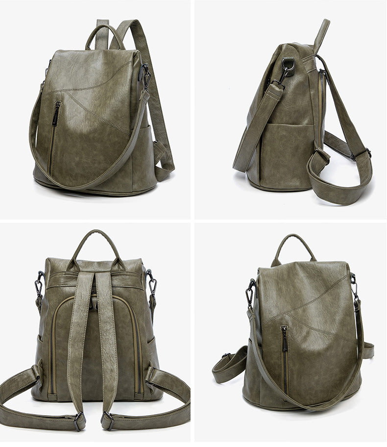 Multi-Pocket Lightweight Backpack for Women - Waterproof Soft Leather Travel Bag with Adjustable Straps, Korean Style Durable Daypack